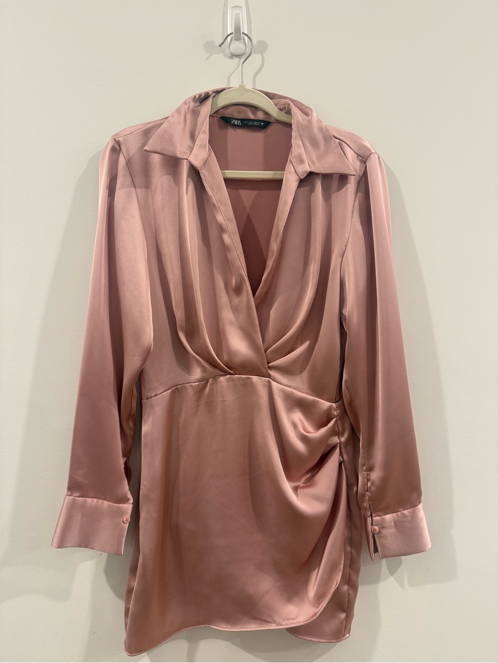Zara Dusty Pink Satin Wrap-Front Chemise
